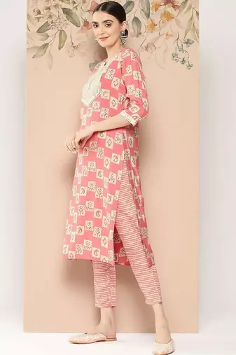 women ethnic motifs printed regular thread work kurta with trousers & with dupatta
