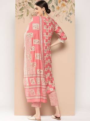 women ethnic motifs printed regular thread work kurta with trousers & with dupatta 4