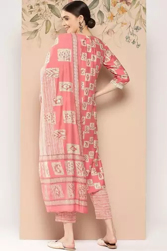 women ethnic motifs printed regular thread work kurta with trousers & with dupatta