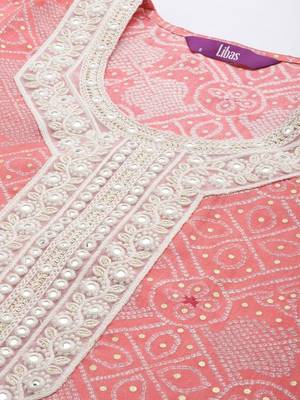 women ethnic motifs printed regular mirror work kurta with trousers & with dupatta 3