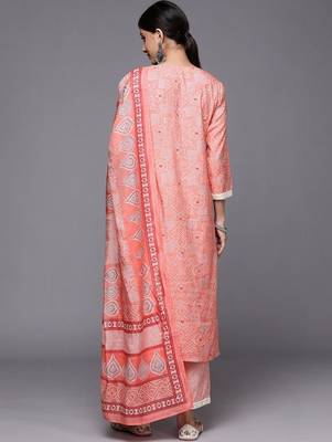 women ethnic motifs printed regular mirror work kurta with trousers & with dupatta 5
