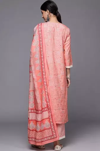 women ethnic motifs printed regular mirror work kurta with trousers & with dupatta