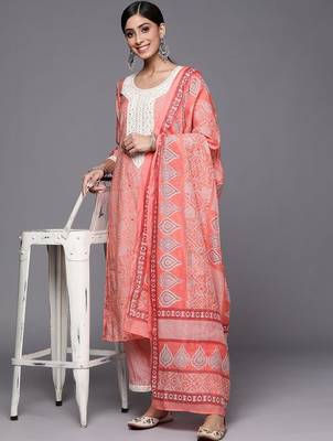 women ethnic motifs printed regular mirror work kurta with trousers & with dupatta 6