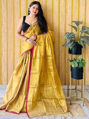 Yellow tissue saree 1