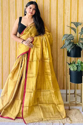 Yellow tissue saree