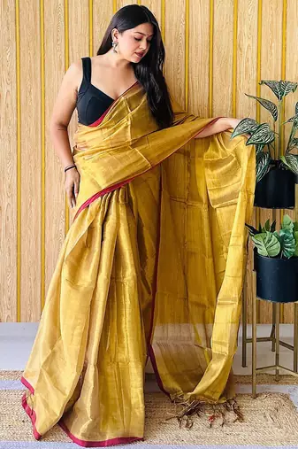 Yellow tissue saree
