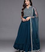 women ethnic motifs embroidered empire thread work kurta with trousers & with dupatta
