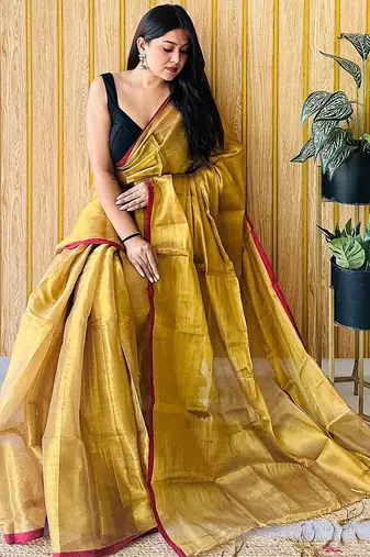 Yellow tissue saree
