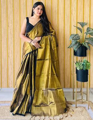 Brown tissue saree with blouse 1