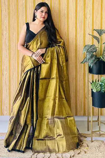 Brown tissue saree with blouse