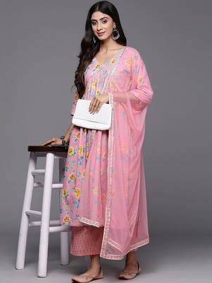 women floral printed tiered kurta with palazzos & with dupatta 1
