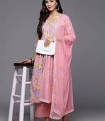 women floral printed tiered kurta with palazzos & with dupatta