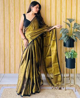 Brown tissue saree with blouse 2
