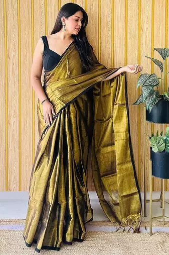 Brown tissue saree with blouse