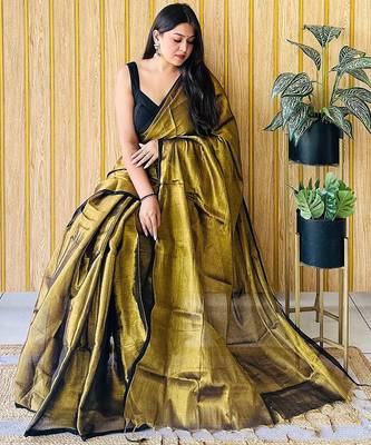 Brown tissue saree with blouse 3