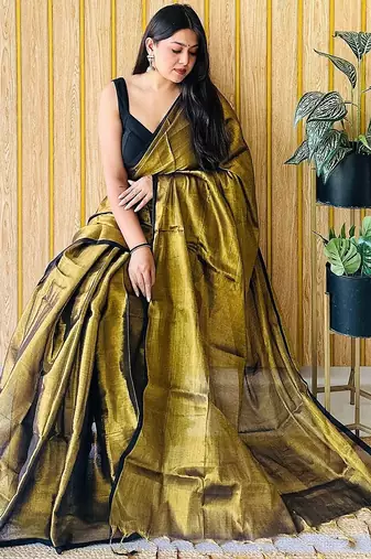 Brown tissue saree with blouse