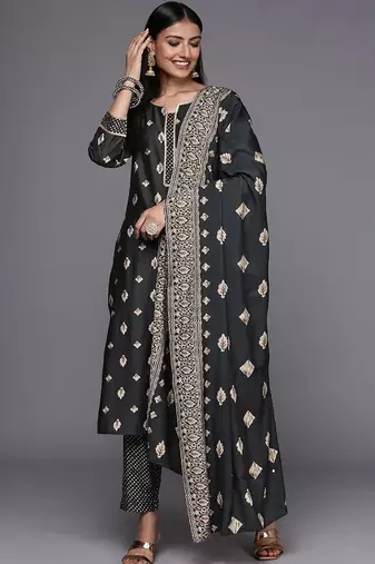women ethnic motifs printed regular gotta patti kurta with trousers & with dupatta