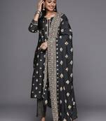 women ethnic motifs printed regular gotta patti kurta with trousers & with dupatta