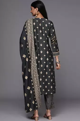 women ethnic motifs printed regular gotta patti kurta with trousers & with dupatta