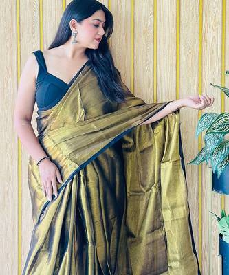 Brown tissue saree with blouse 4