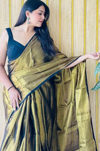 Brown tissue saree with blouse