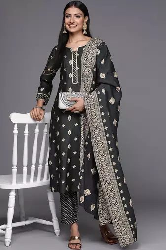 women ethnic motifs printed regular gotta patti kurta with trousers & with dupatta