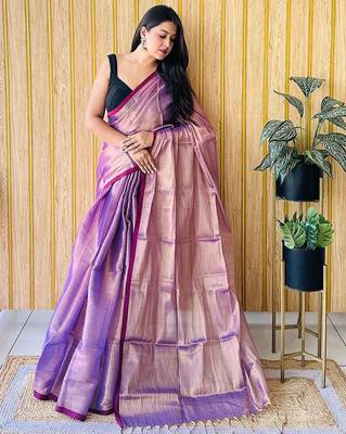 Purple women tissue saree 1