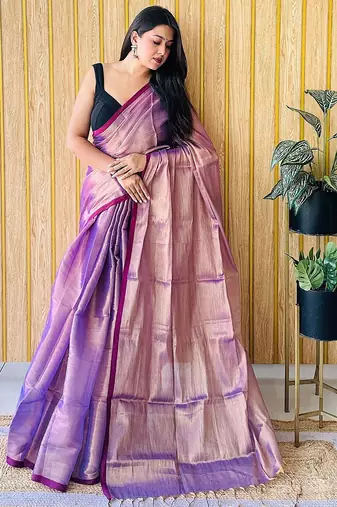 Purple women tissue saree
