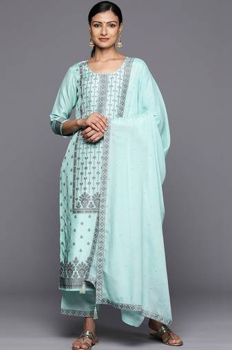 women ethnic motifs printed regular kurta with trousers & with dupatta