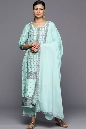 women ethnic motifs printed regular kurta with trousers & with dupatta