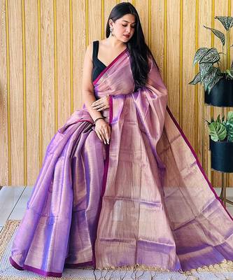 Purple women tissue saree 3