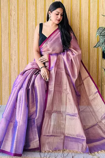 Purple women tissue saree