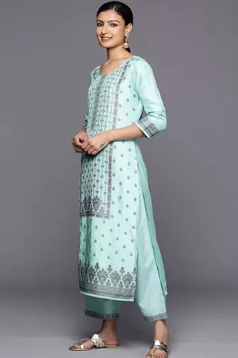 women ethnic motifs printed regular kurta with trousers & with dupatta