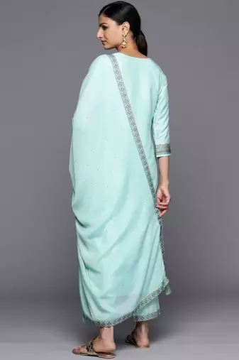women ethnic motifs printed regular kurta with trousers & with dupatta