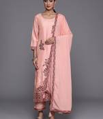 women ethnic motifs embroidered regular thread work kurta with trousers & with dupatta