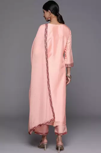 women ethnic motifs embroidered regular thread work kurta with trousers & with dupatta