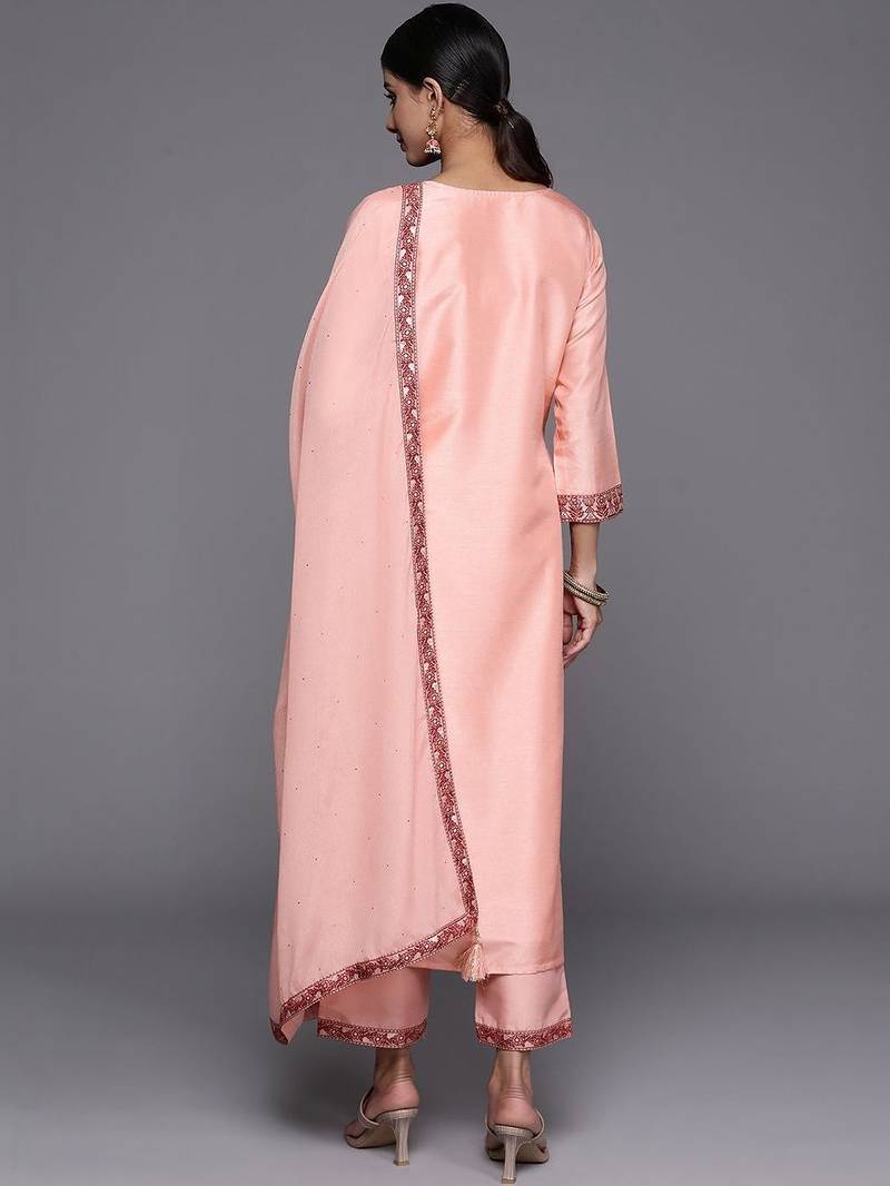 women ethnic motifs embroidered regular thread work kurta with trousers & with dupatta