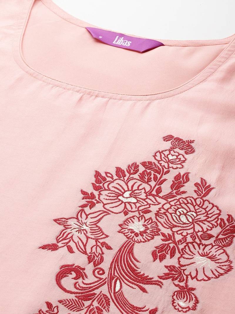 women ethnic motifs embroidered regular thread work kurta with trousers & with dupatta