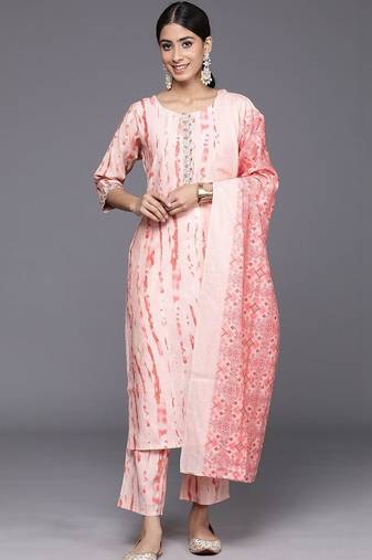 women printed regular thread work kurta with trousers & with dupatta