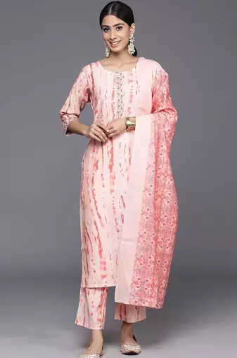 women printed regular thread work kurta with trousers & with dupatta
