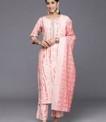 women printed regular thread work kurta with trousers & with dupatta