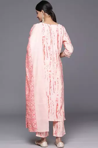 women printed regular thread work kurta with trousers & with dupatta