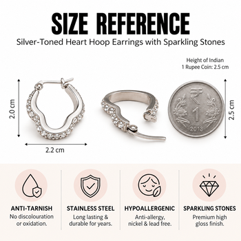 Heart shape crystal hoop earrings, silver tone, anti-tarnish 3