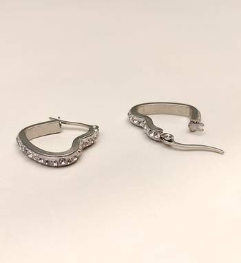 Heart shape crystal hoop earrings, silver tone, anti-tarnish 4