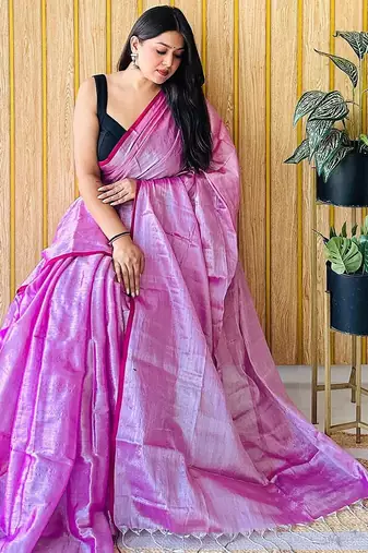 Pink women tissue saree with blouse piece