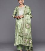 women ethnic motifs printed regular thread work kurta with trousers & with dupatta