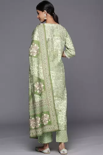 women ethnic motifs printed regular thread work kurta with trousers & with dupatta