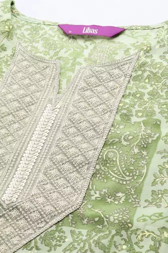 women ethnic motifs printed regular thread work kurta with trousers & with dupatta