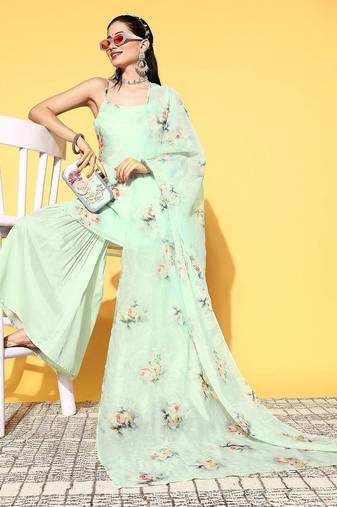 women floral printed regular kurti with sharara & with dupatta