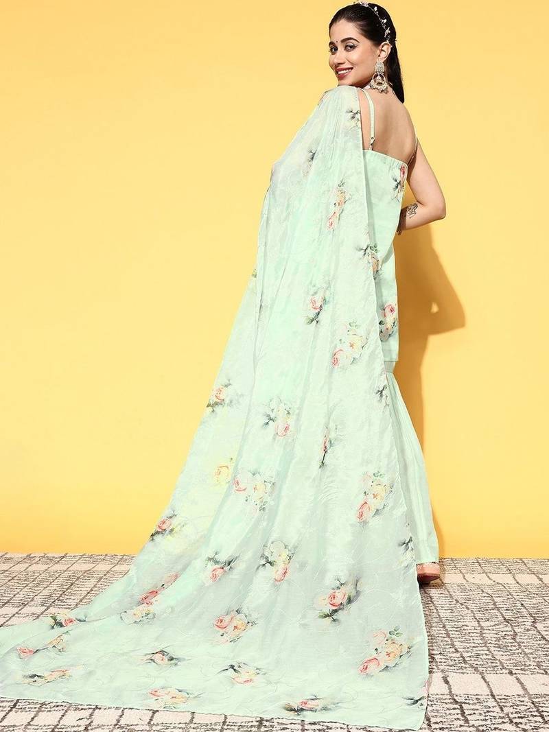 women floral printed regular kurti with sharara & with dupatta